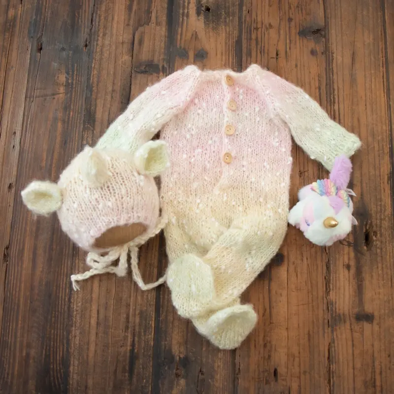 Handmade Knitted Alpaca Outfit Hat Set - Newborn Photography Props - Image 3